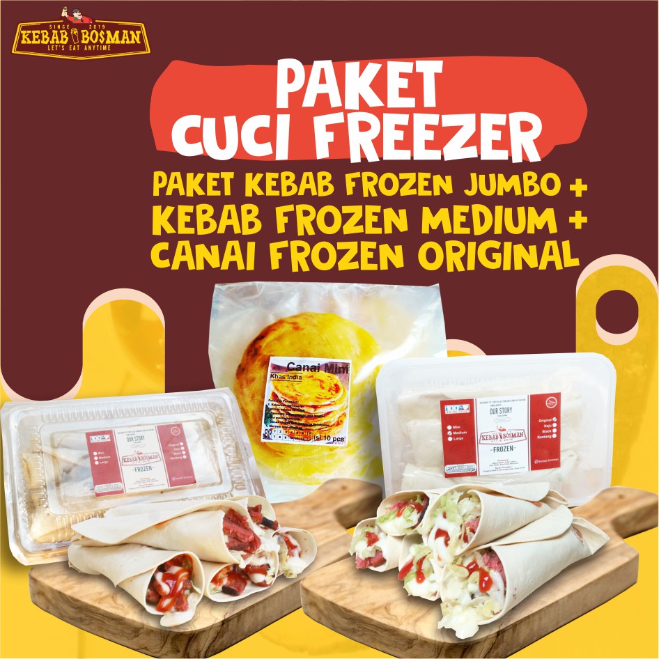

PAKET KEBAB FROZEN JUMBO, KEBAB FROZEN MEDIUM DAN CANAI FROZEN ORIGINAL