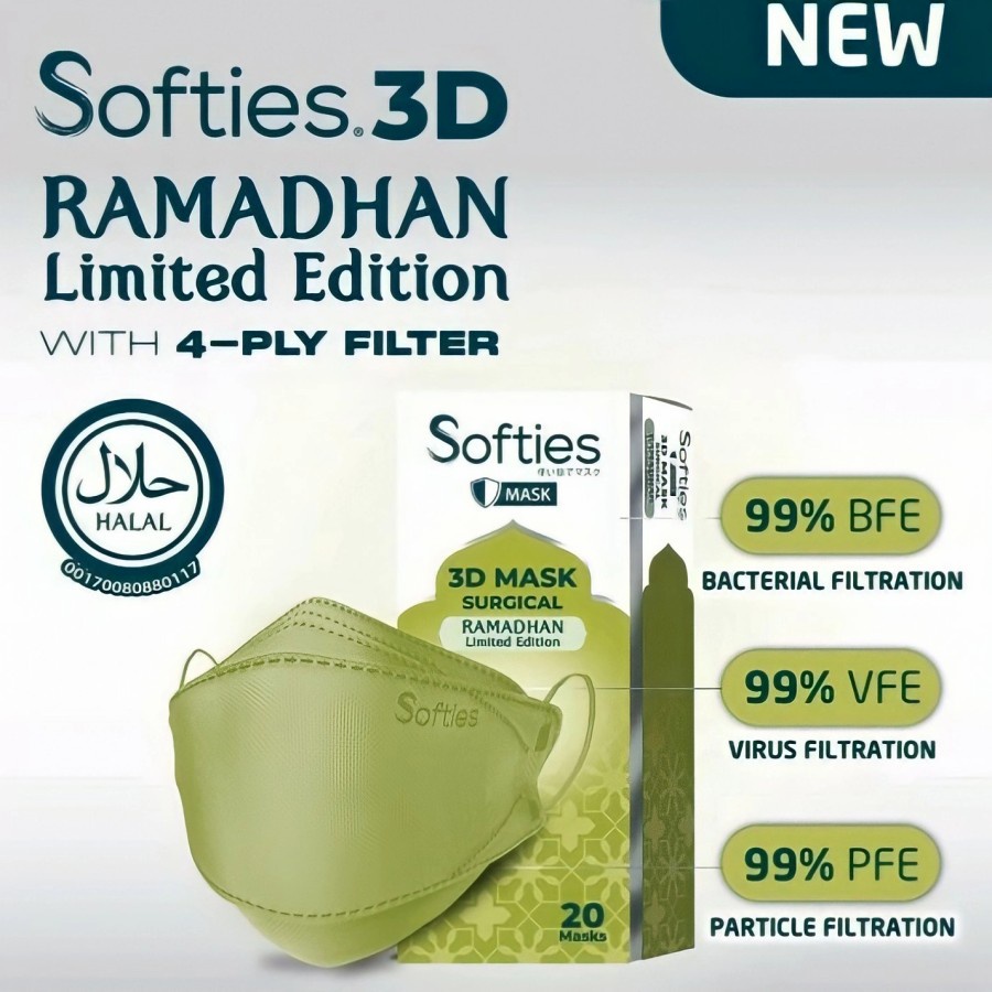 Masker Softies 3d Surgical Mask 4-Ply Edisi Ramadhan Limited Edition isi 20 Pcs