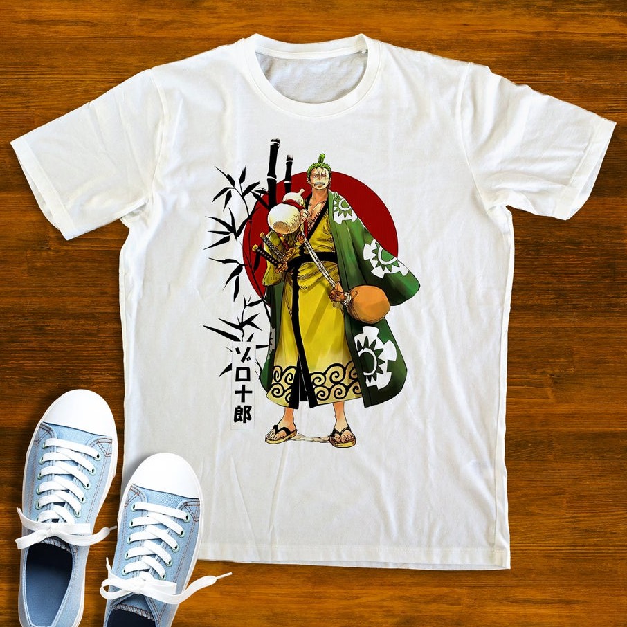 Tshirt Roronoa Zoro Wano Pirates Anime Manga One Piece Unisex