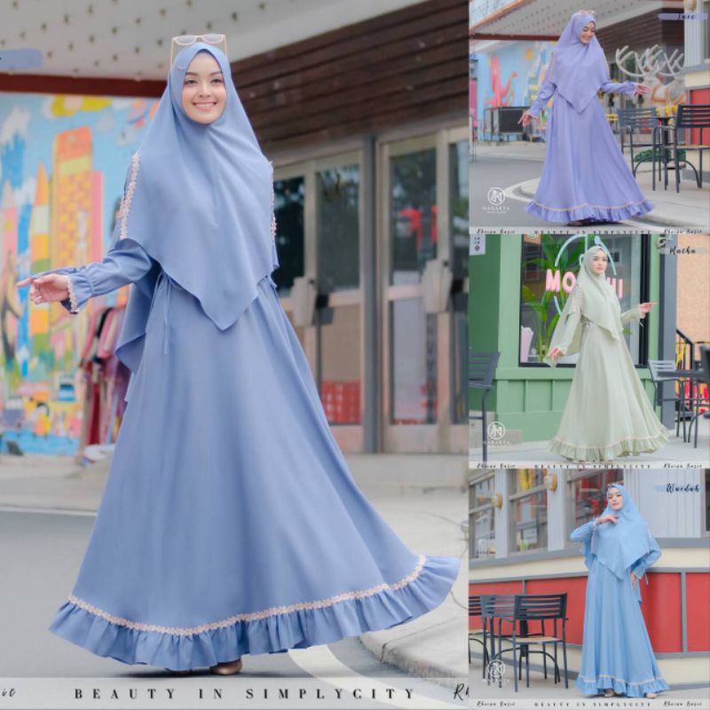Baju Muslim Gamis Dewasa set Khimar Syari RHEINA by Nararya