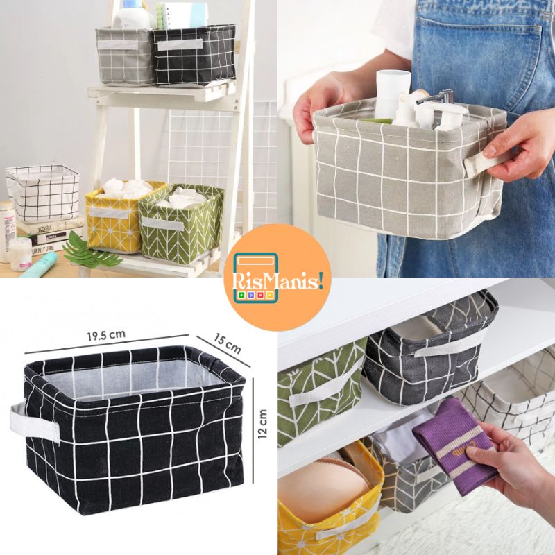 LINEN FOLDABLE STORAGE BOX - Kotak Organizer Keranjang Lipat Box Tempat Penyimpanan Motif Kain Katun