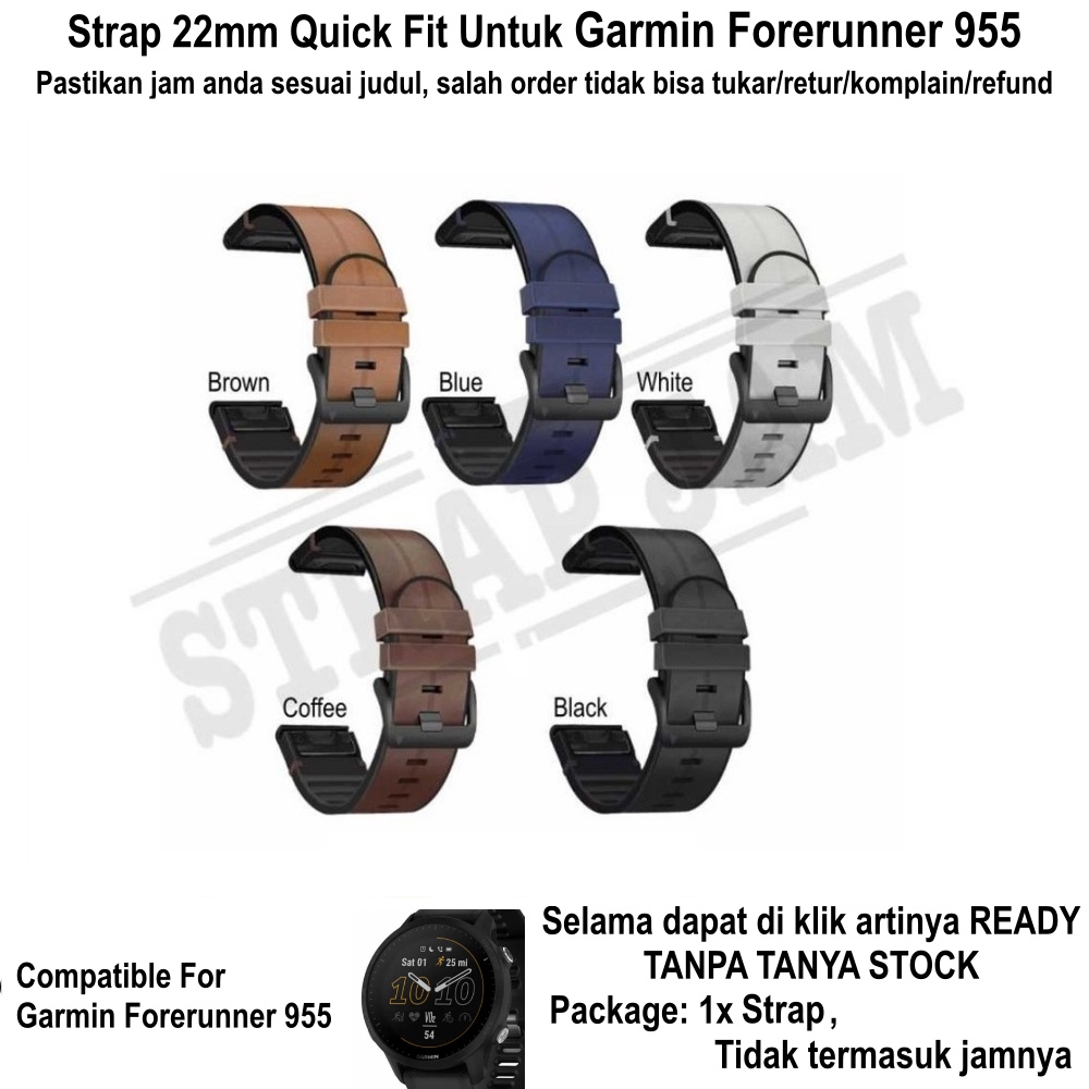 Strap Garmin Forerunner 955 - Tali Jam Quick Fit 22mm Hybrid Dual Layer Leather Plus Rubber