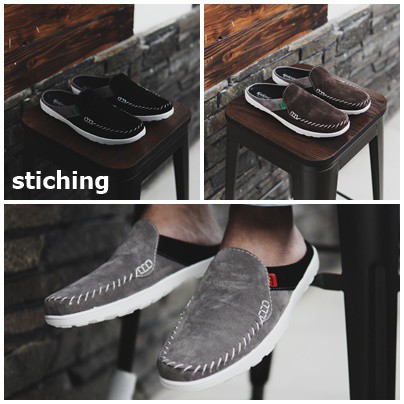 Sepatu slip on pria kickers stiching casual formal kerja santai kuliah BISA COD