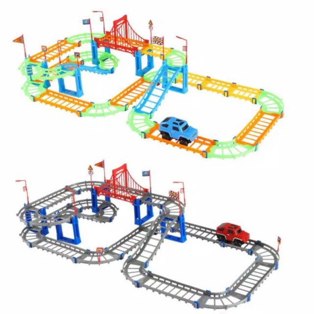 Tma / Mainan Anak Mobil Lengkap Rail warna warni Dan abu-abu Dengan Track / Mainan Lintasan Mobil