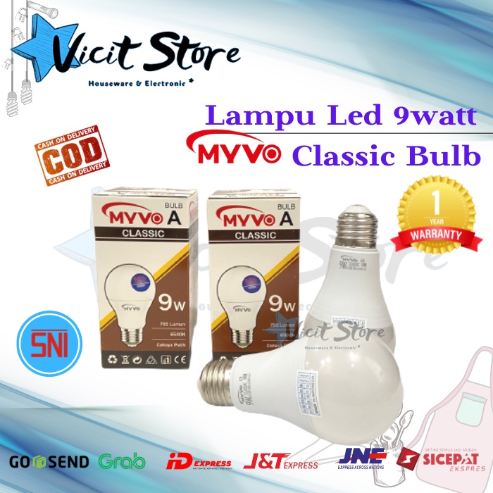 Lampu Led 9watt Myvo Classic A Bulb Cahaya Putih Bergaransi