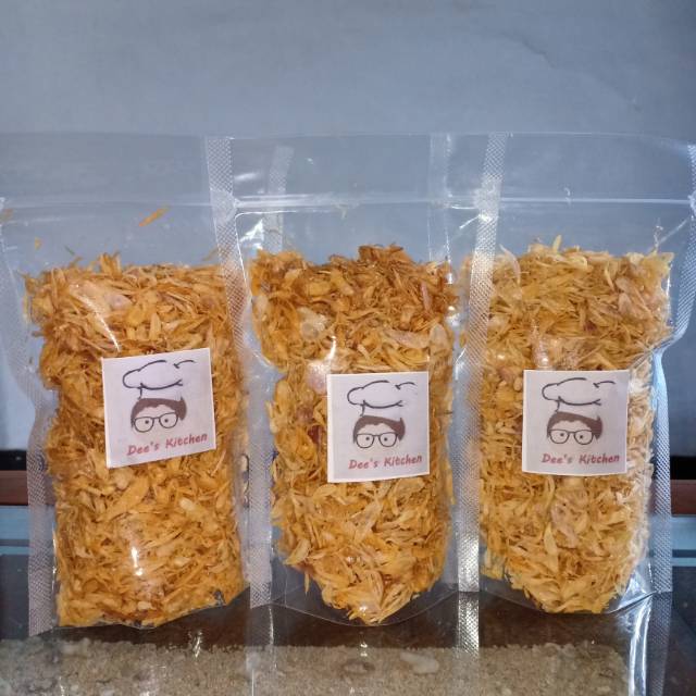 

Bawang goreng sumenep dan brebes murni tanpa campuran tepung 100 gram dan 300 gram ( toples 1000 ml )