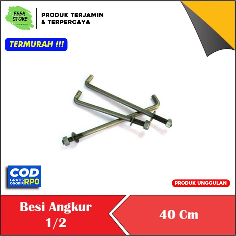 BAUT ANCHOR ANGKUR L BAJA HITAM BETON 1/2 PANJANG 40CM