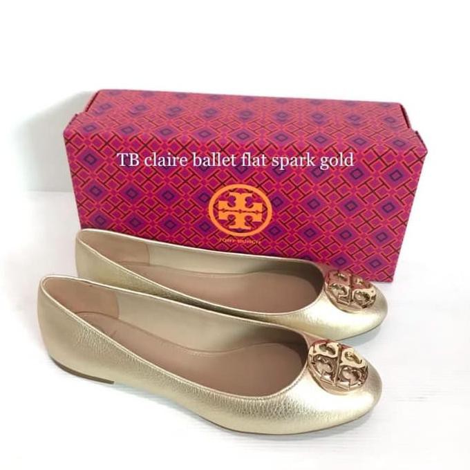 TERBARU 2019.... SEPATU TORY BURCH ORIGINAL / TORY BURCH CLAIRE BALLET FLAT SPARK GOLD
