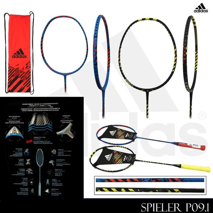 SUPER PROMO Raket Badminton ADIDAS - SPIELER P09.1 - Black/Cyan(Original) ORIGINAL