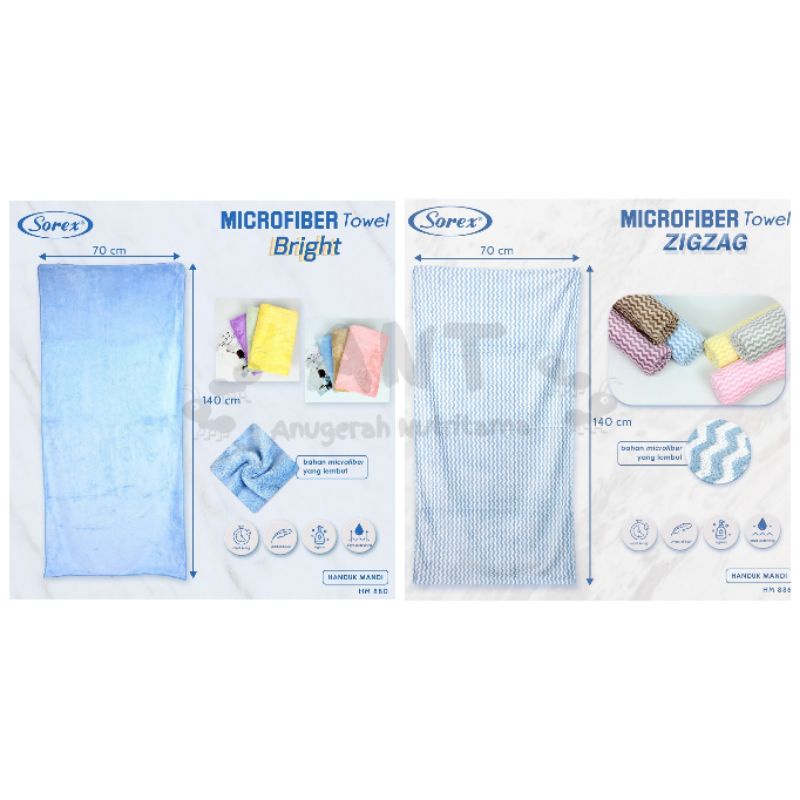 Sorex Microfiber Towel/ Handuk Mandi Dewasa Polos HM880 &amp; ZigZag HM886 Lembut Daya Serap Tinggi &amp; HM881 70x140cm