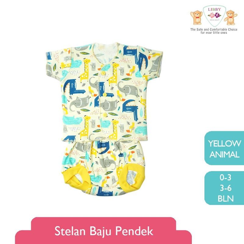 LIBBY  Stelan Baju Pendek - Celana Pop Newborn Motif Happy Forest (3stel)