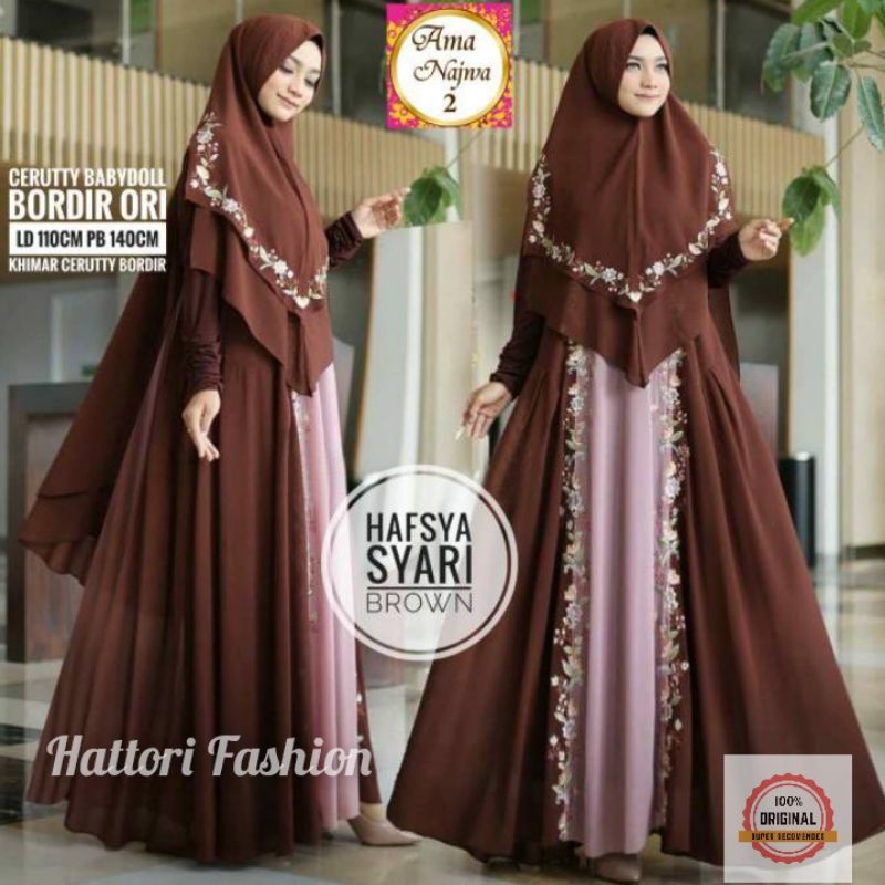 [ Terbaru ] Hafsya Syari Bahan ceruty Babydoll Bordir Ori Ld 110 pb 140 Khimar Ceruty Bordir