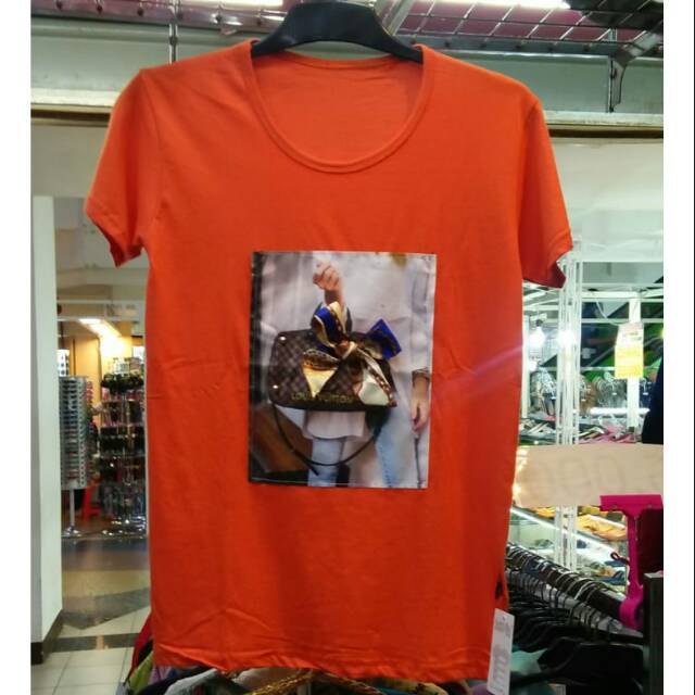 Jual Kaos pendek ABG gambar tas Louis Vuitton dengan tempelan pita