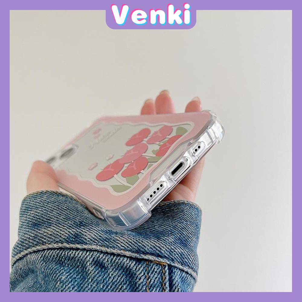 iPhone Case Acrylic HD Mirror Laser Airbag Shockproof Protection Camera Cute Pink Rose Flower Compatible For iPhone 11 iPhone 13 Pro Max iPhone 12 Pro Max iPhone 7 Plus iPhone xr