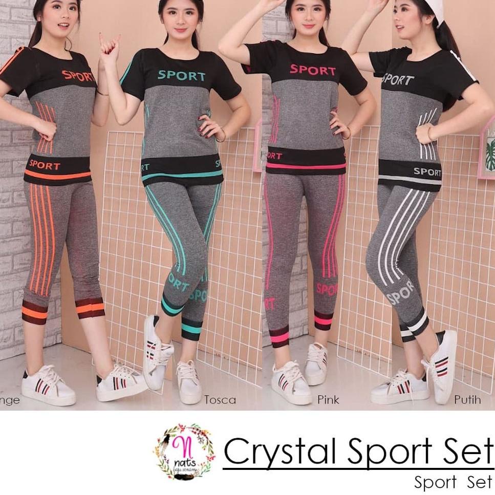 ((TERLARIS)) Crystal Sport SET / Setelan Baju senam Import / Baju Olahraga Yoga Fitness Wanita