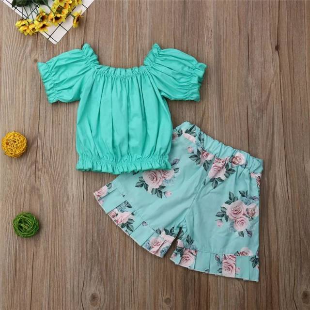 Setelan anak perempuan flowers hijau tosca kece 2T