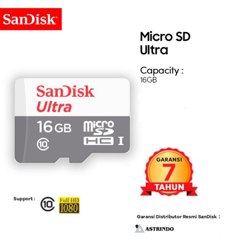 MicroSD SanDisk Ultra 16GB / 32GB / 64GB / 128GB Class 10 Original Garansi SanDisk Indonesia