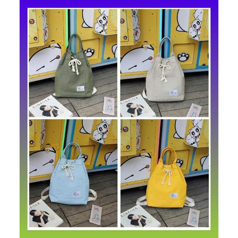 BACKPACK TAS RANSEL SERUT KANVAS WANITA 2 WAY - TOTE BAG CANVAS IMPORT - BIRU MUDA TERMURAH BY