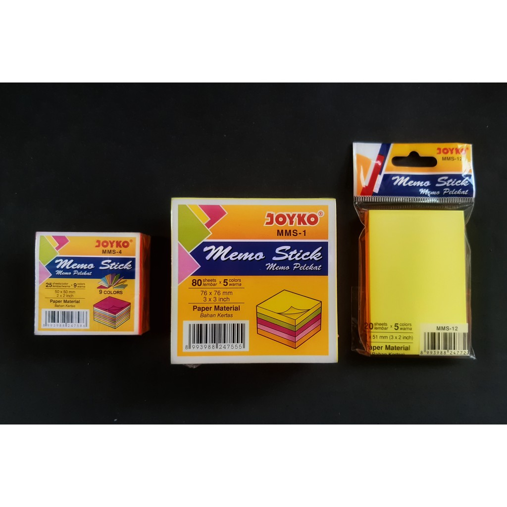 MEMO STICKY NOTE KERTAS TEMPEL MMS-1 MMS-4 MMS-12 JOYKO KERTAS PENGINGAT WARNA WARNI MMS 1 4 MMS 12-1