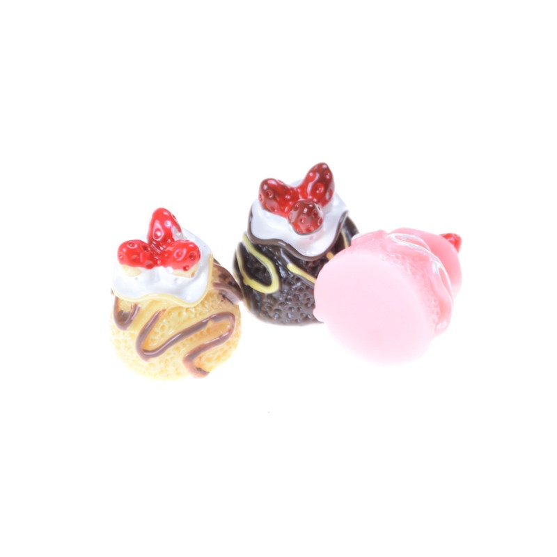 &lt; E2id &amp; &gt; 5pcs / Set Mainan Miniatur Kue Krim 3D Bahan Resin Untuk Aksesoris Rumah Boneka