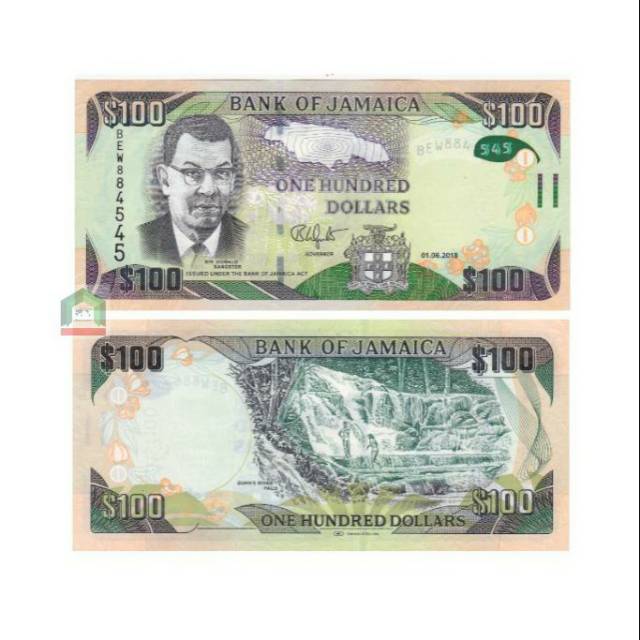 UANG JAMAICA 100 DOLLAR 2018 UNC SIR DONALD SANGSTER
