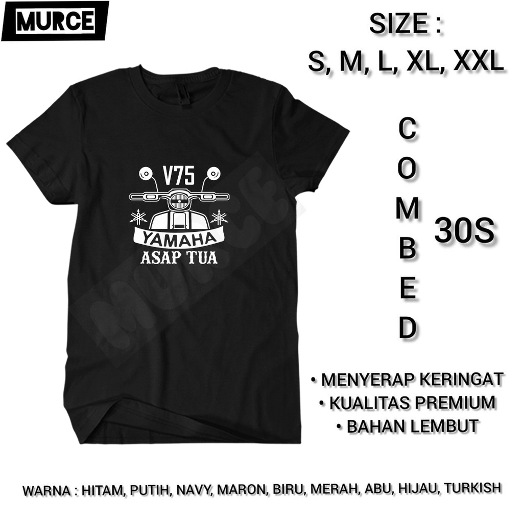 Kaos Pria Custom Yamaha V75 Asap Tua Motor Bebek Klasik Otomotif Keren Lengan Pendek Dewasa Premium