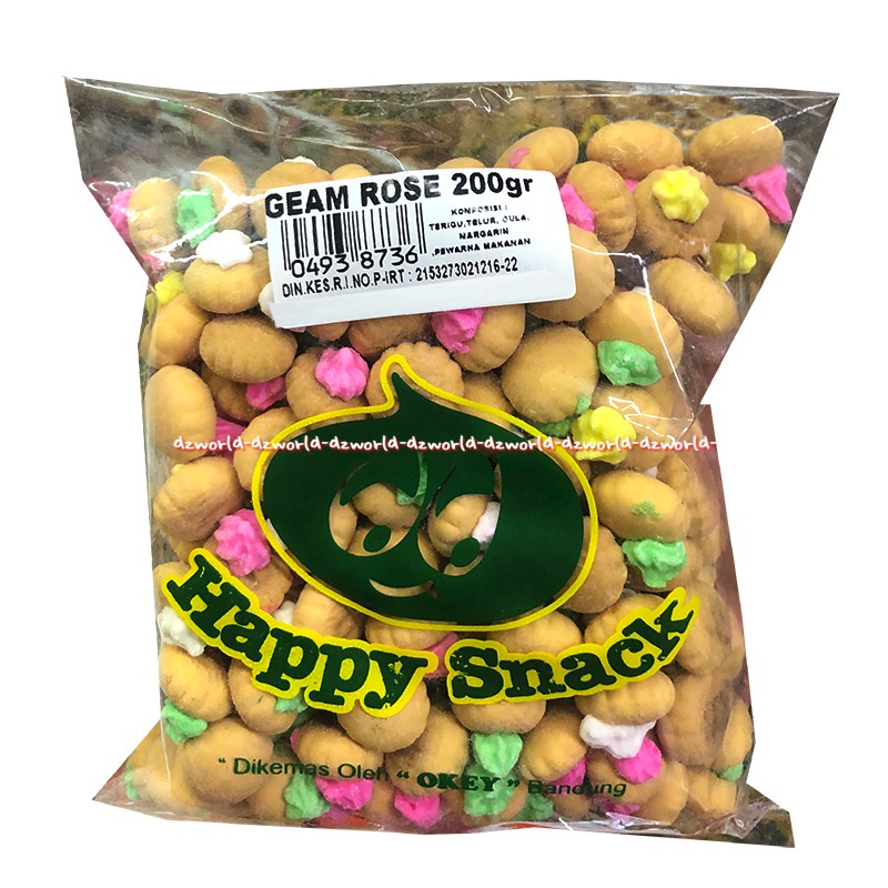 Happy Snack 200gr Geam Rose Kukis Monas Cemilan Snack Biskuit Bulat Dengan Gula Kembang Warna Mawar