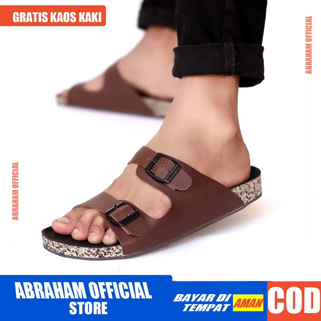 ABRHM x TASLIM Sandal Slide Pria Sandal Slop Pria Kulit Pu Sandal Selop Cowok / Cowo Keren Kekinian