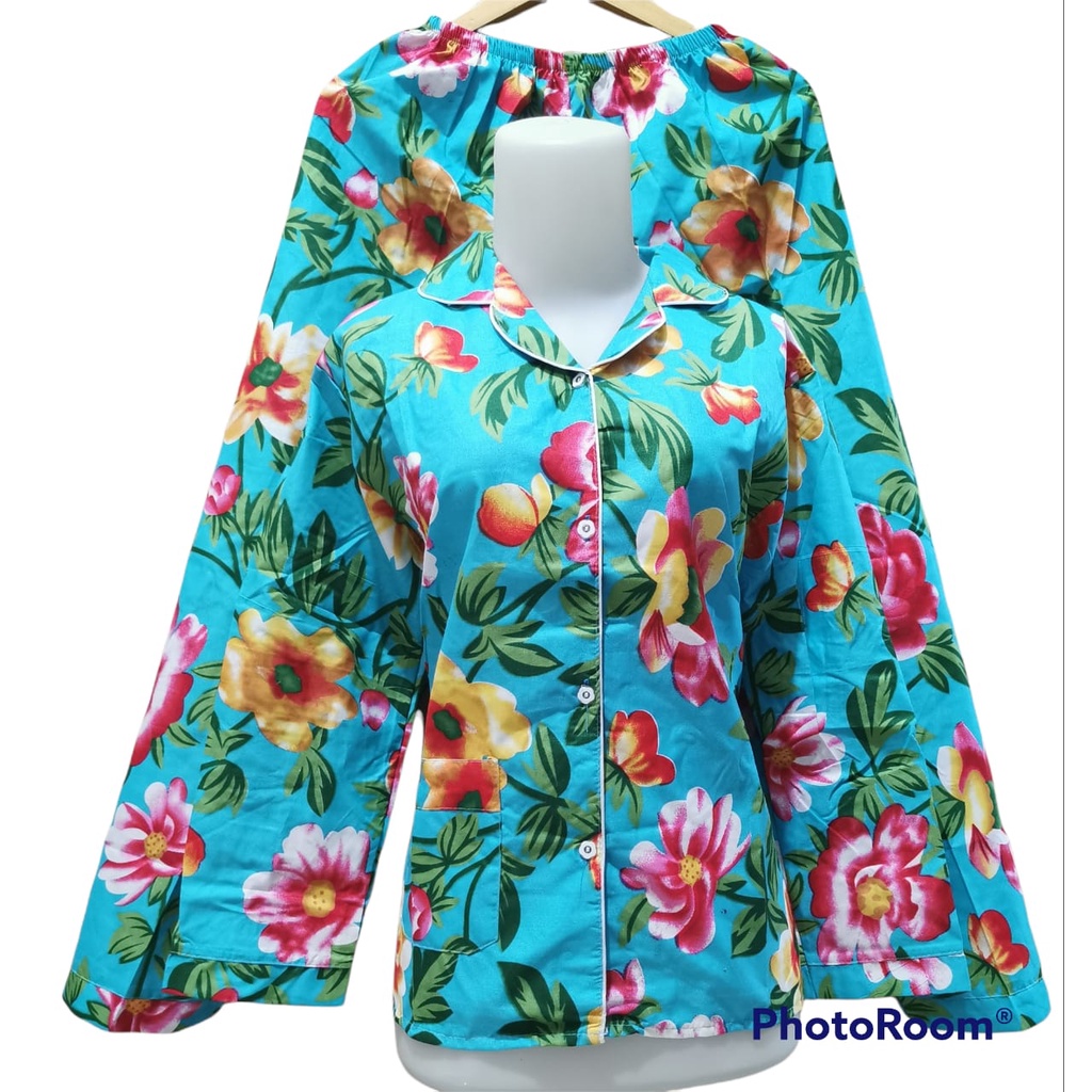 LFF - Piyama PP Dewasa Baju Tidur motif Kartun Fit to XL-bunga tosca