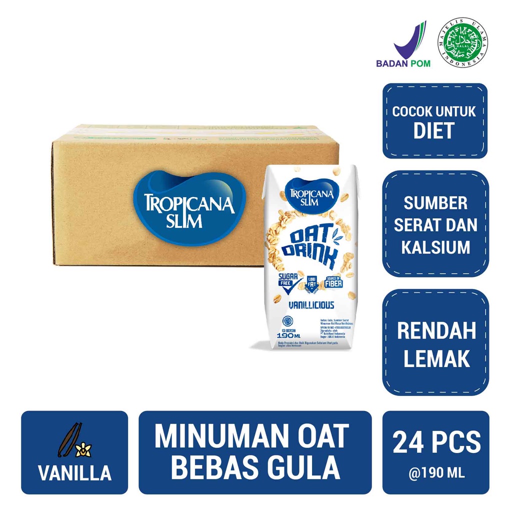 

1 Karton - Tropicana Slim Oat Drink 190 ml (RTD) 24 Tetrapack - Minuman Oat Bebas Gula