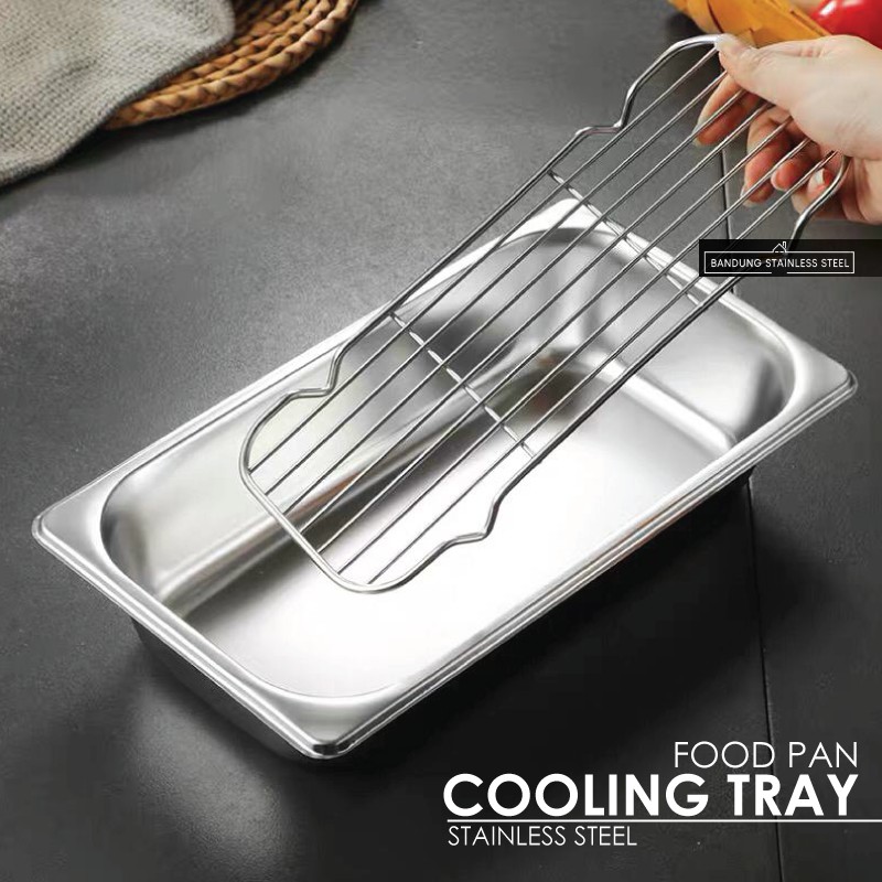 Cooling Tray Food Pan 1/3 Tatakan Saringan Peniris Minyak Panggangan Multifungsi Medium Large