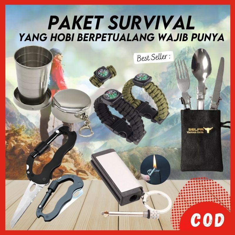 [PAKET HEMAT] Perlengkapan Alat Camping Pendakian Gunung Peluit Multifungsi Sendok Garfu Pisau Gelas