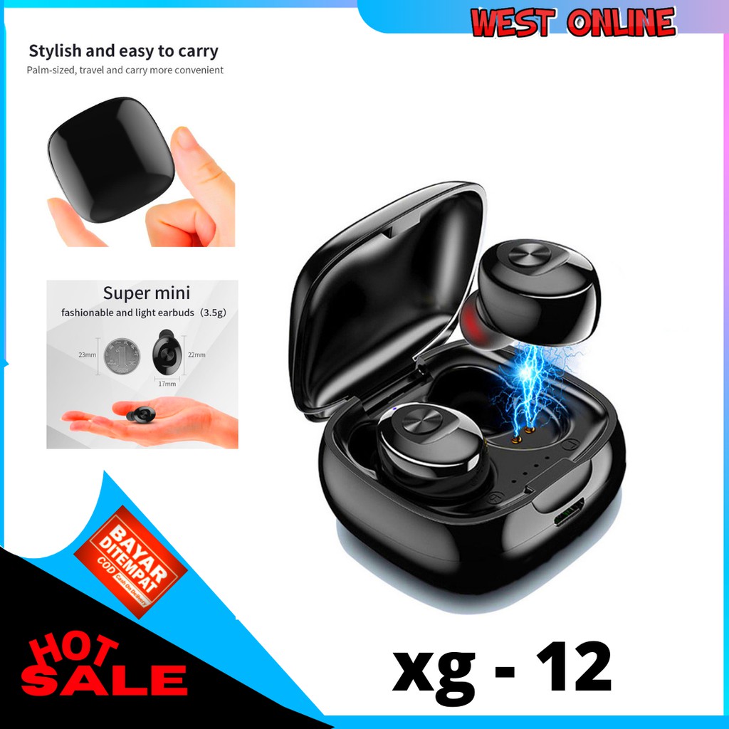 XG 12 Headset TWS Mini Terbaru, Earphone HIFI Suara Stereo XG12 Tws Bluetooth 5.0, Earbud Nirkabel