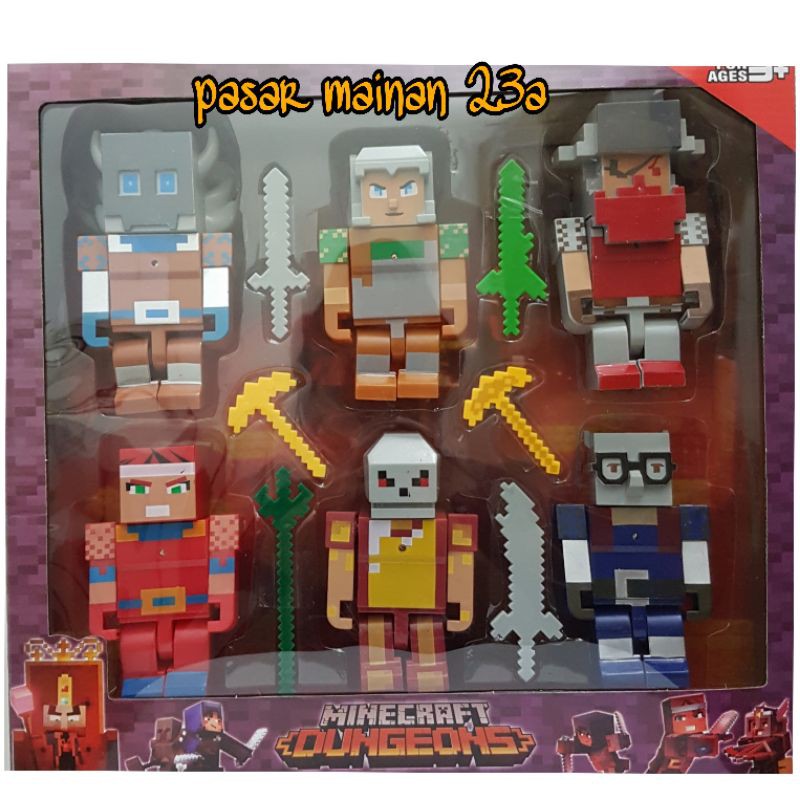 Figure Mine Craft Dungeos 6 karakter/minecraft dungoes/mini craft/pajangan miniatur mine craft