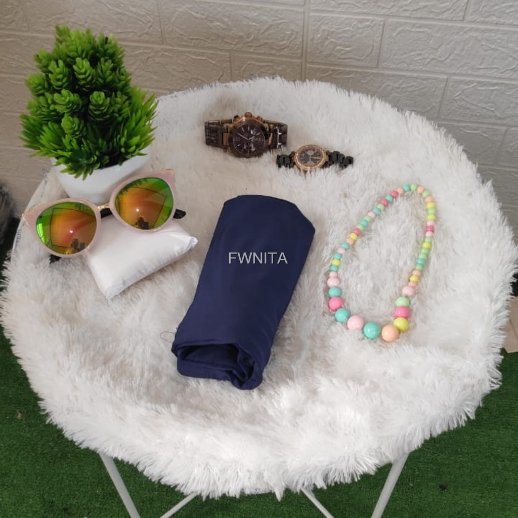 GAMIS LEBARAN MANSET ADEM LENGAN PANJANG MANGSET & MANSET ADEM LENGAN KUTUNG MANGSET POLOS WANITA INNER DRESS-NAVY