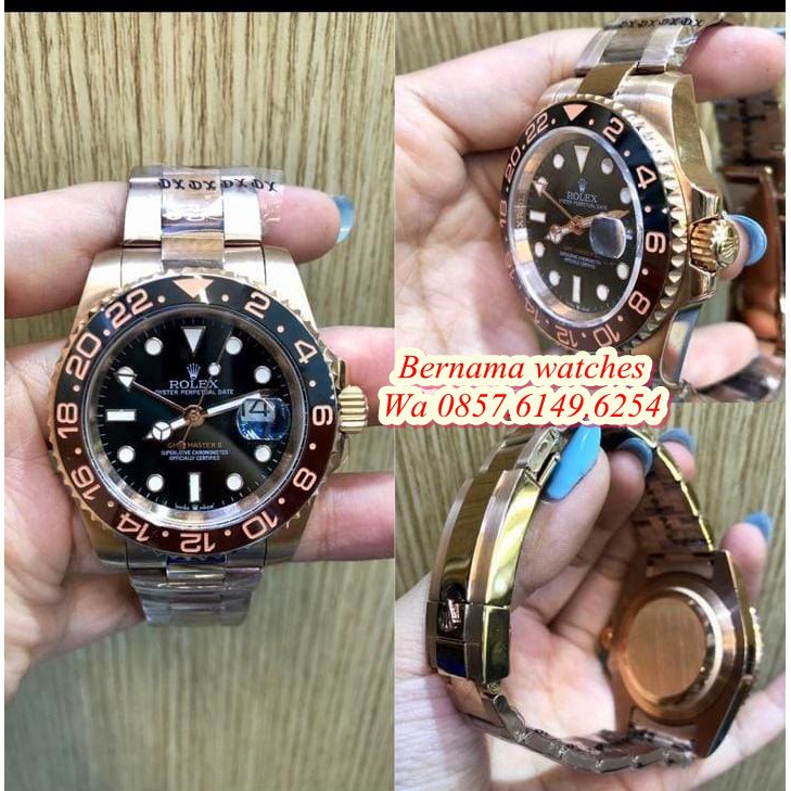 Bayar Di tempat Jam Rolex GMT Master II Rootbeer Rose 41mm Solid Stainless Body Swiss Eta 1.1 904L