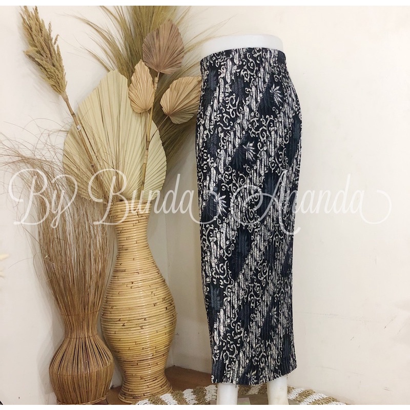 Rok Batik Plisket Fit S - JUMBO All Size-Kenanga Silver