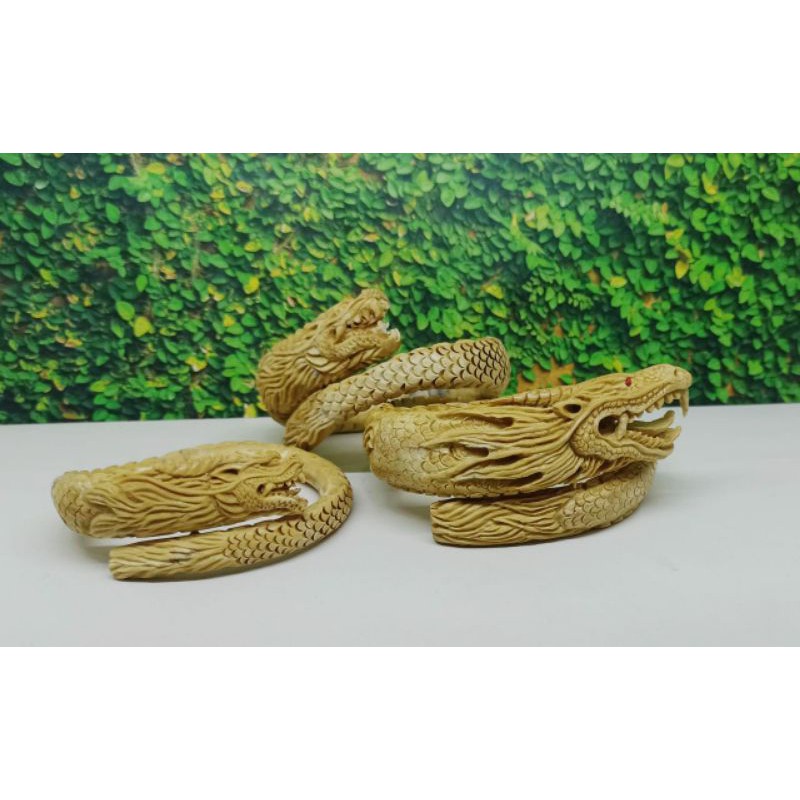 Gelang akar bahar putih full ukir motif naga