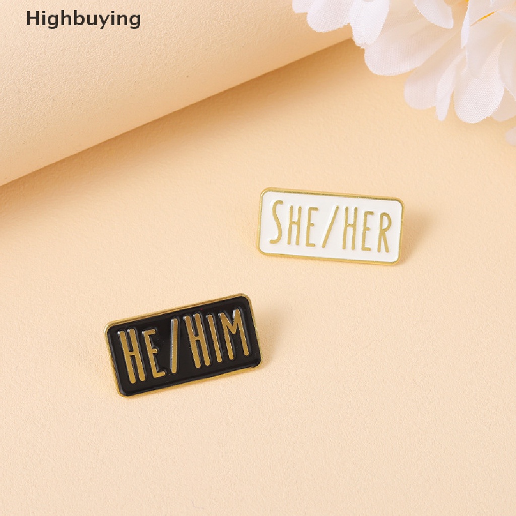 Hbid Bros Pin Enamel Desain SHE / HER Warna Hitam / Putih Aksesoris Wanita