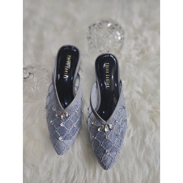 Gried Heels Sendal pesta wanita brokat hak 3 cm