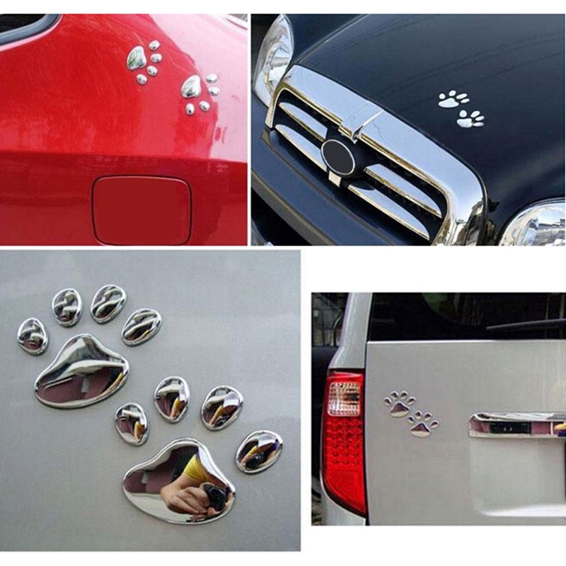 2pcs Keren Stiker Mobil Desain paw 3d Hewan Anjing Kucing Beruang Kaki Cetak Jejak Kaki Stiker Mobil Perak Emas Aksesoris Mobil