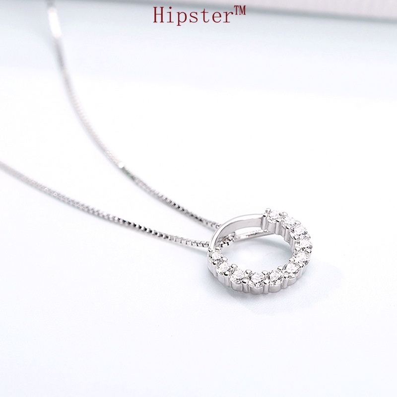 Korean Style Fashion Shining Diamond Halo round Pendant Simple Graceful Clavicle Chain