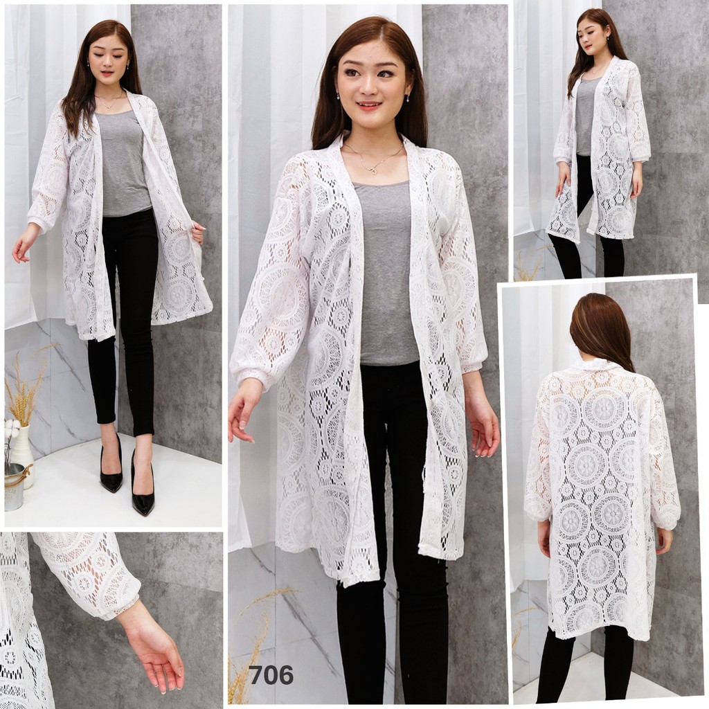 𝑱𝒂𝒌𝒂𝒓𝒕𝒂𝑭𝒂𝒔𝒉𝒊𝒐𝒏 long outer cardigan brukat import lace motif etnic bahan adem