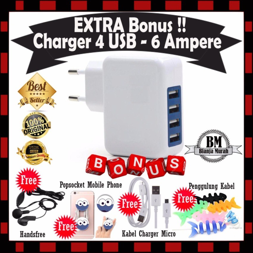 Charger Adaptor 6 Ampere 4 Port USB Charger - GRATIS 4 HADIAH LANGSUNG !!