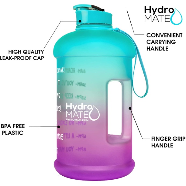 Hydro Mate Gradient Water Bottle Time Marker With Straw - 3,7 L