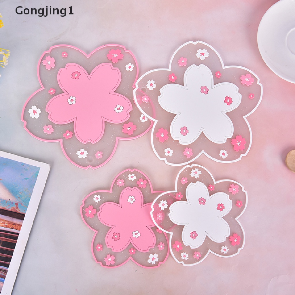 Gongjing1 2Pcs Tatakan Gelas Anti Slip Motif Bunga Sakura Untuk Rumah / Kantor