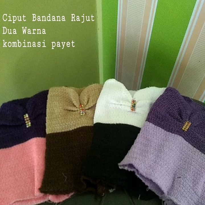 Bandana rajut 2 warna payet kodian / 20pcs