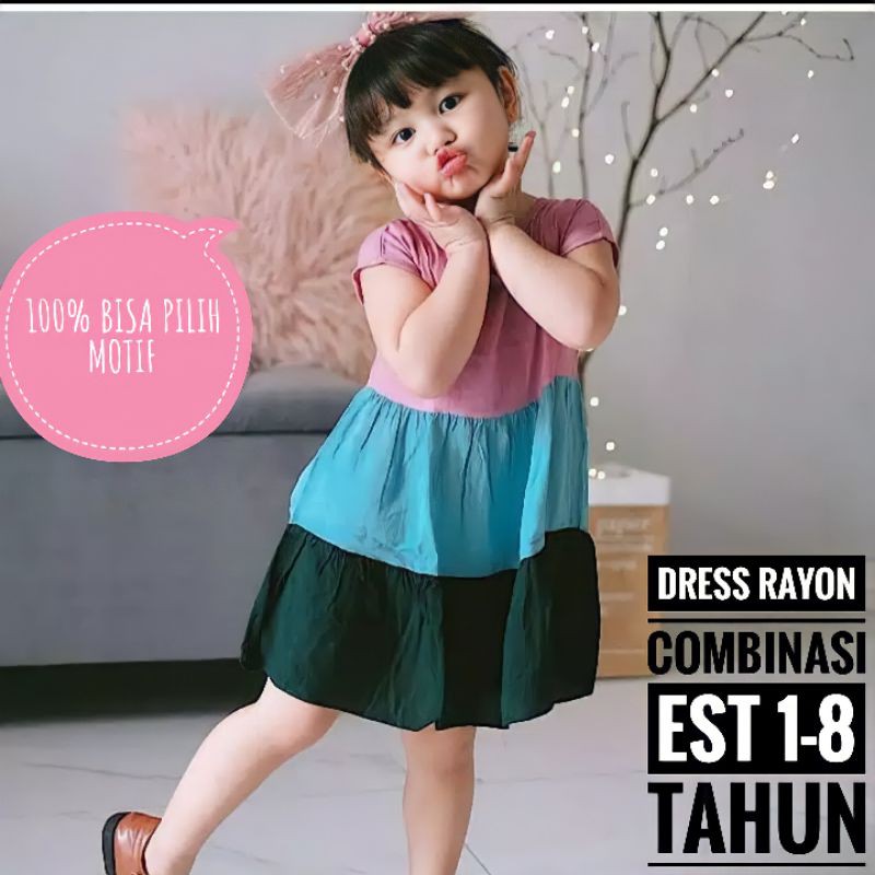 (1-8 Thn) Daster Dress Rayon Anak Perempuan Cewek Kombinasi Little bee Usia 1 - 8 Tahun