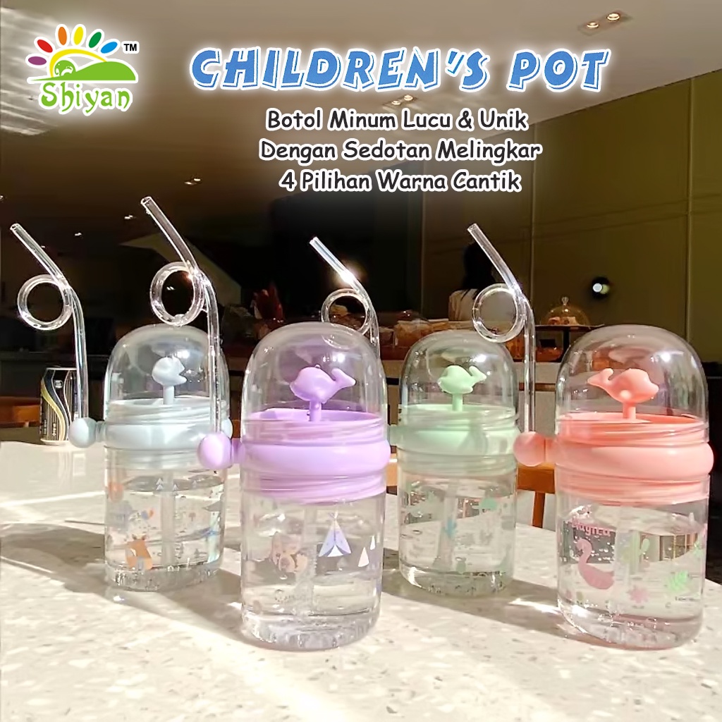 [Shiyan] botol minum dengan sedotan portable anti bocor dengan mainan paus mini ukuran 250 ml children bottles leak proof