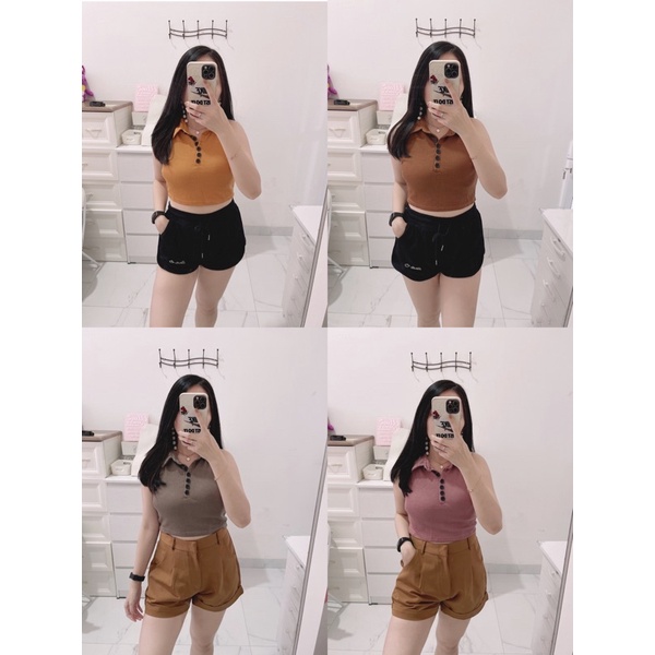 viuna croptop.croptop viuna kaos polos.croptop viuna buntung leher kerah wanita import.croptop korean style cwe